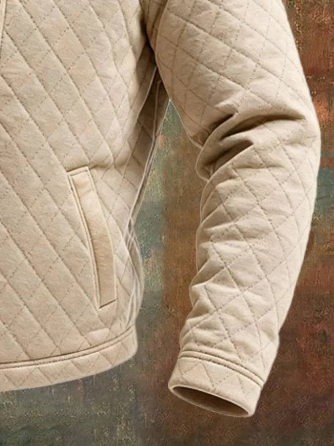 Chaqueta Acolchada Beige Con Paneles De Cuero