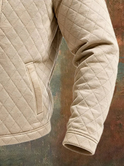 Chaqueta Acolchada Beige Con Paneles De Cuero