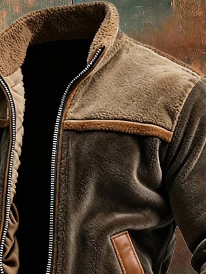 Chaqueta Cálida De Terciopelo Y Cuero Con Forro De Polar