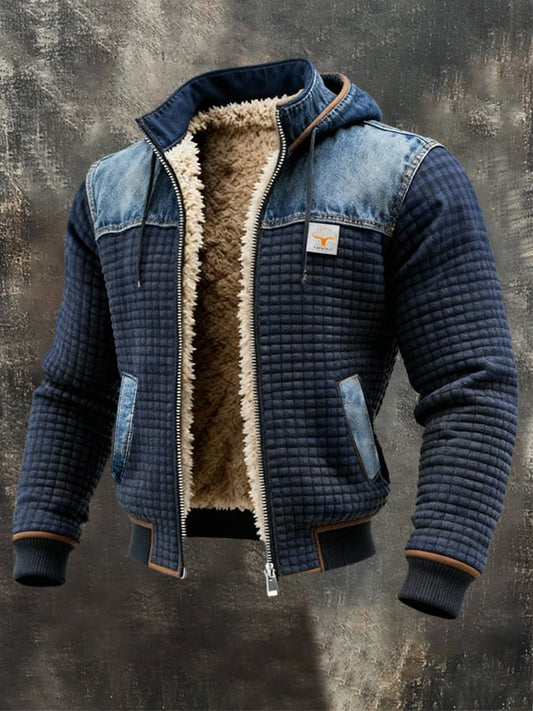 Chaqueta Acolchada Azul Marino Con Detalles En Vaquero