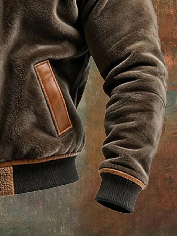 Chaqueta Cálida De Terciopelo Y Cuero Con Forro De Polar