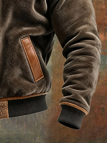 Chaqueta Cálida De Terciopelo Y Cuero Con Forro De Polar