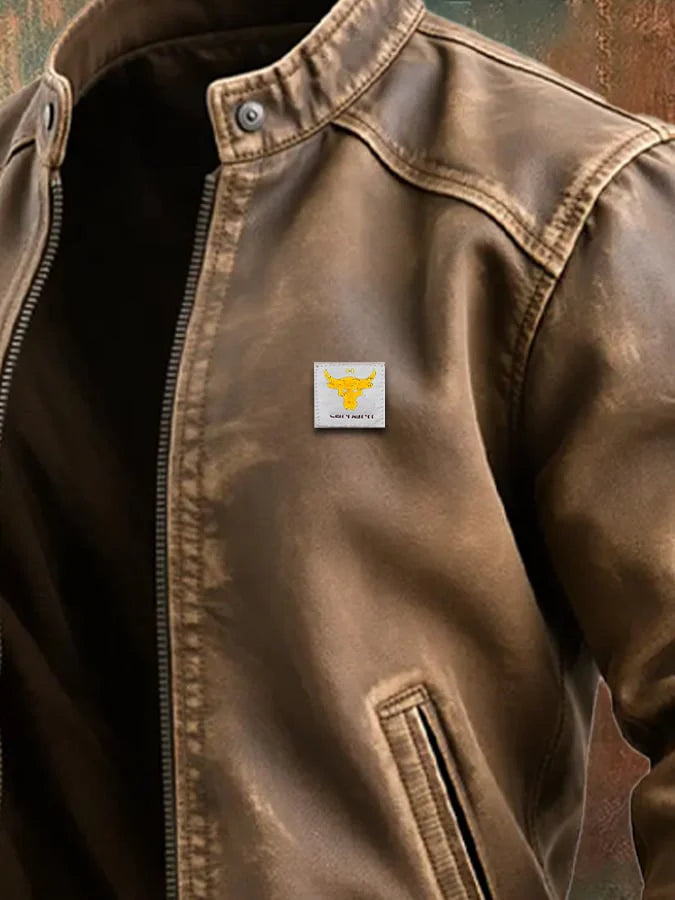 Chaqueta De Cuero Envejecido Marrón Con Ajuste Clásico