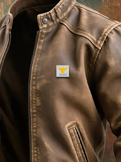 Chaqueta De Cuero Envejecido Marrón Con Ajuste Clásico