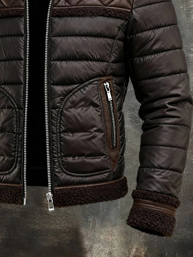 Chaqueta Acolchada Marrón Con Cálido Cuello De Sherpa